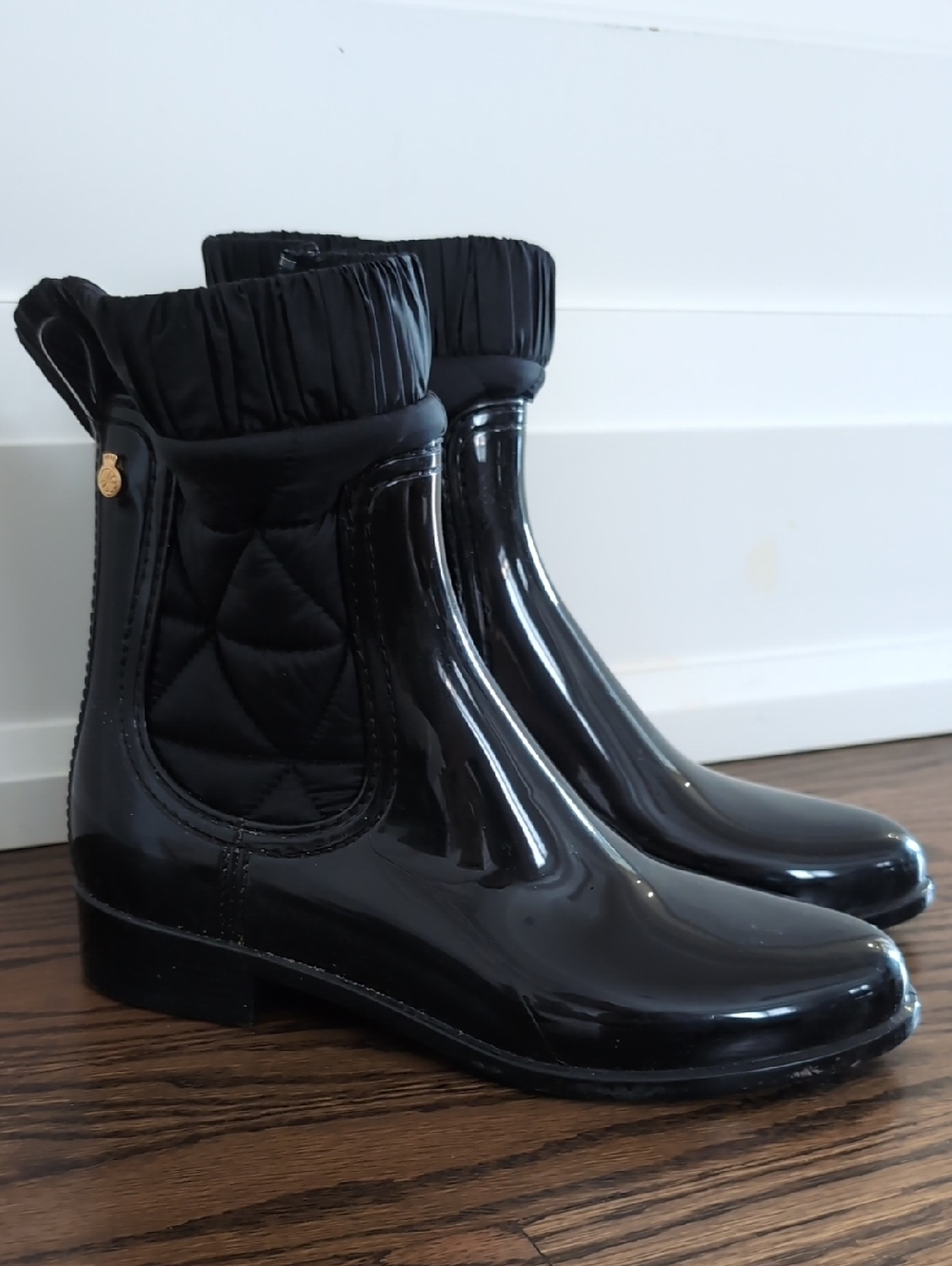 Lemon Jelly Black Quilted Rain Ankle Boots - Women's Waterproof Chelsea Style